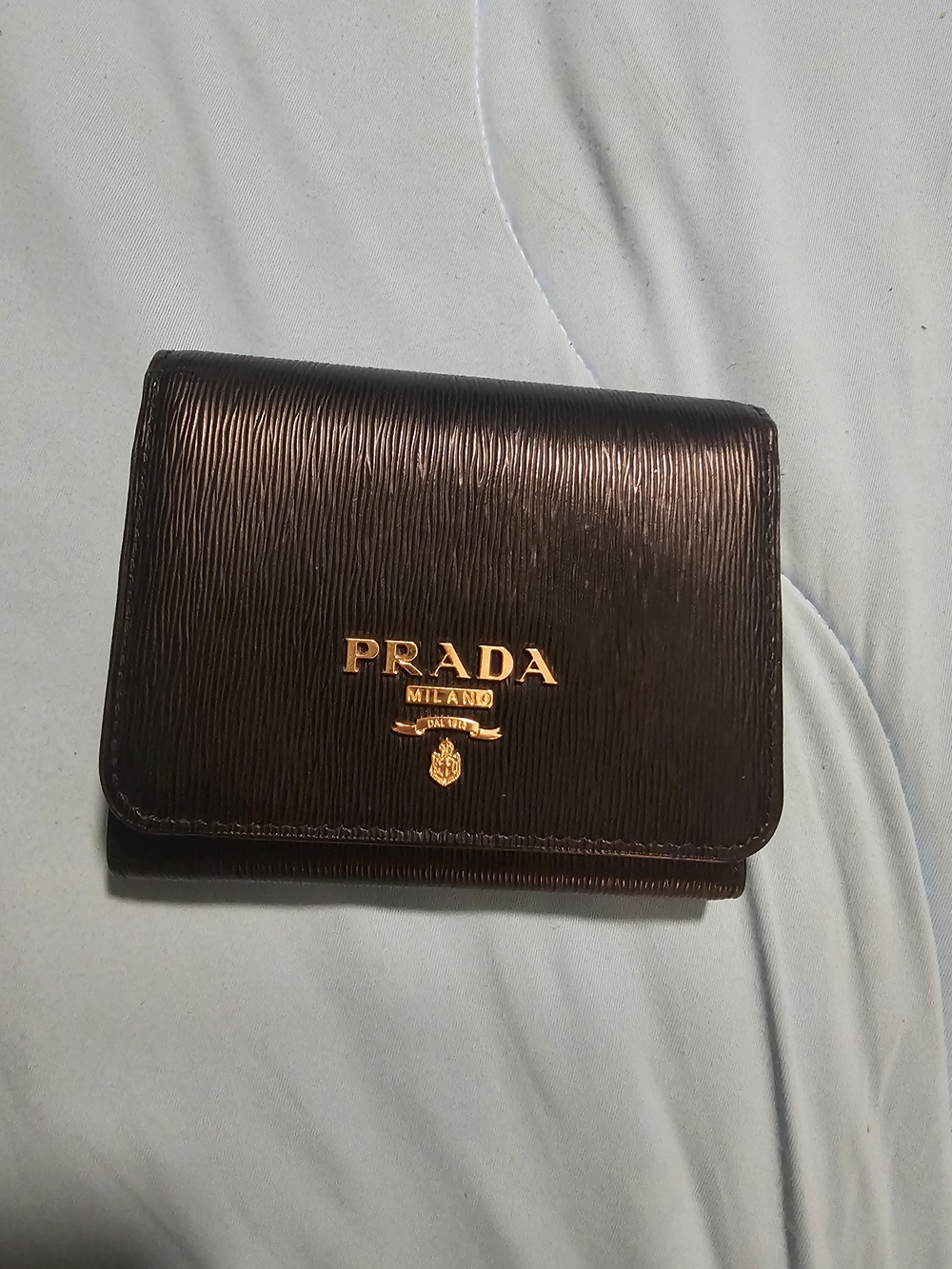 PRADA Black Textured Leather Wallet - Milano Logo